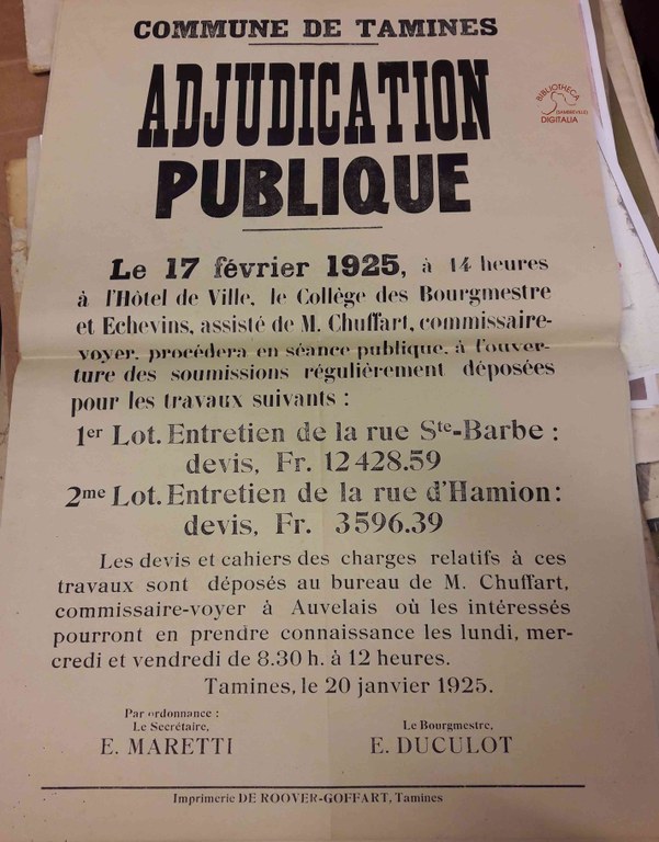 Affiche concernant l'entretien de la rue Sainte Barbe et de la rue Hamion