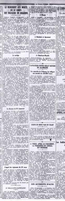 Arsimont Inauguration du Monument aux morts du 10ème corps