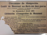 Moignelée : inauguration du Monument aux morts des deux guerres
