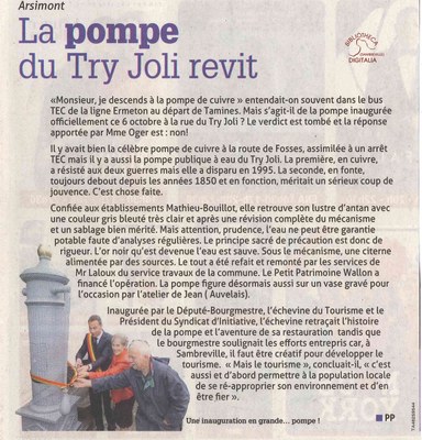 Arsimont : "La pompe du Try joli revit"