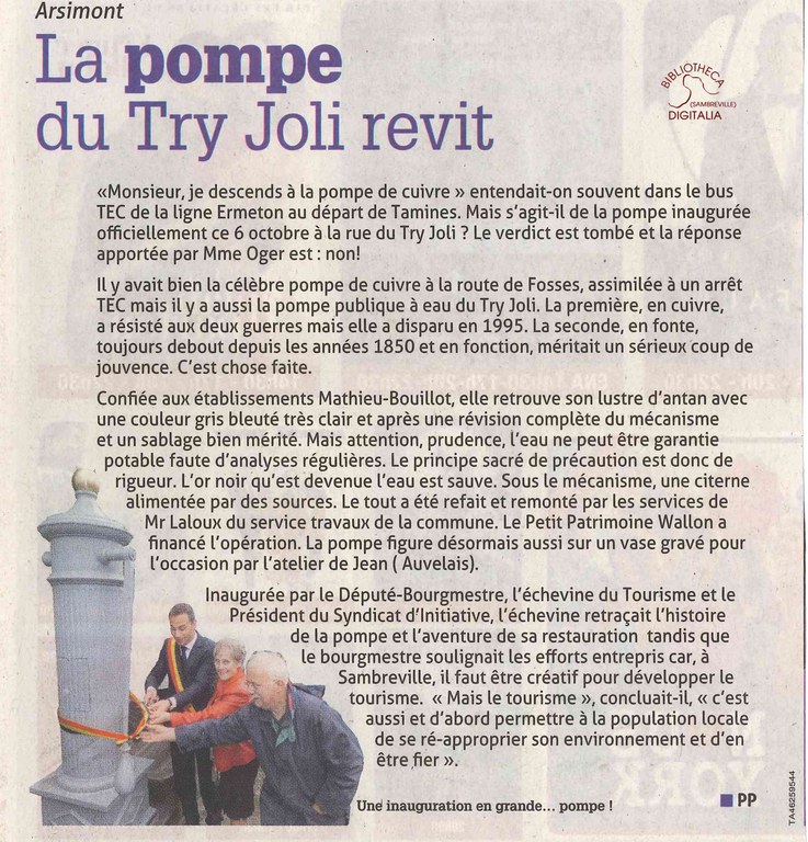 Arsimont : "La pompe du Try joli revit"