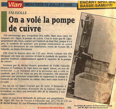 Falisolle : On a volé la pompe de Cuivre