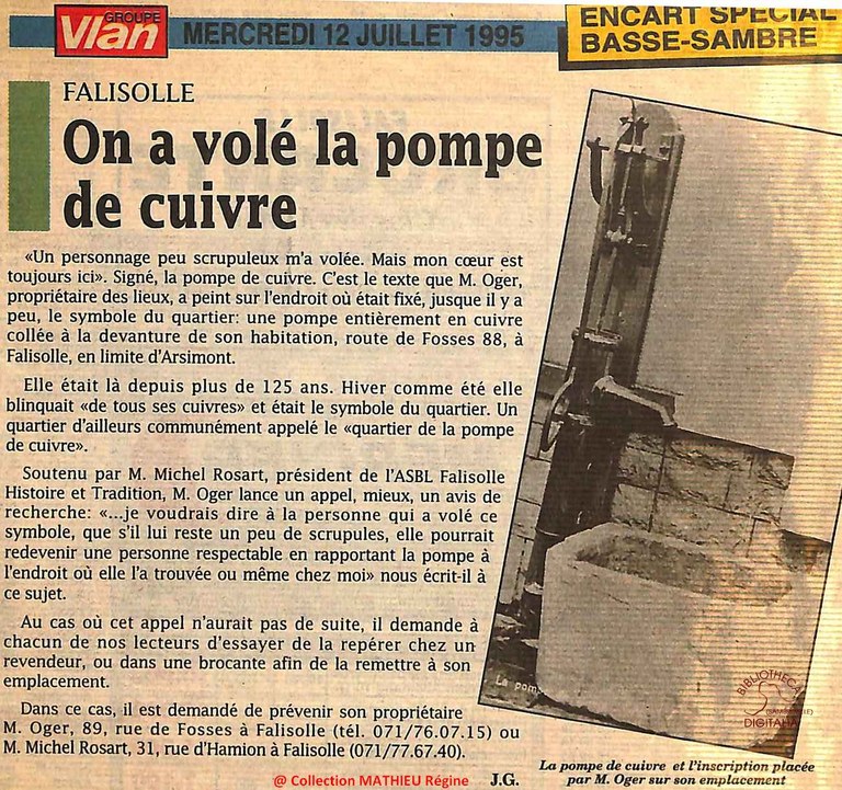 Falisolle : On a volé la pompe de Cuivre