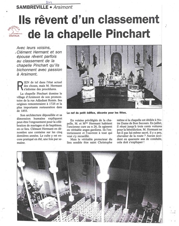 Arsimont : "Ils rêvent d'un classement de la chapelle PINCHART"