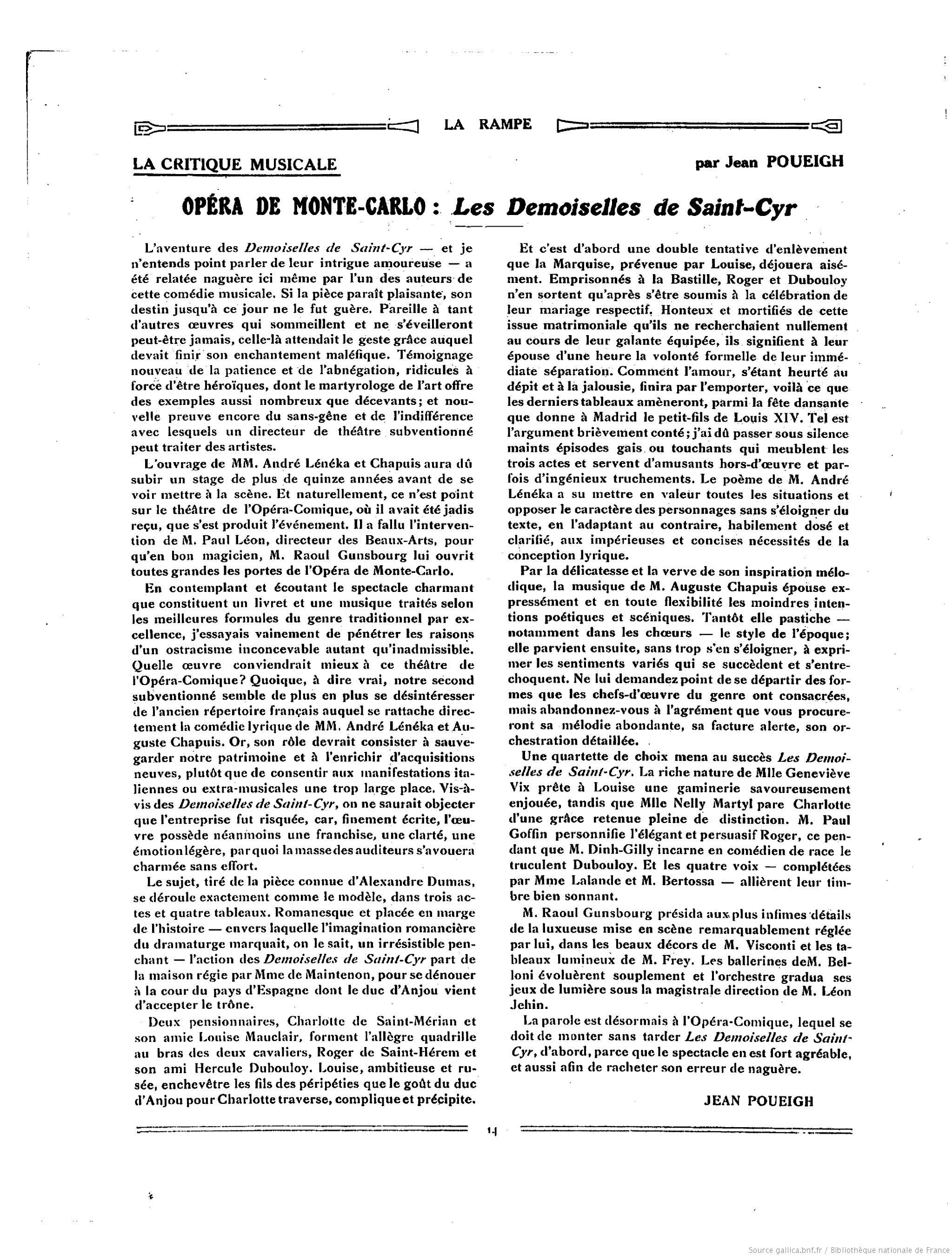 Article ici de la revue : "La Rampe" du 30 avril 1921