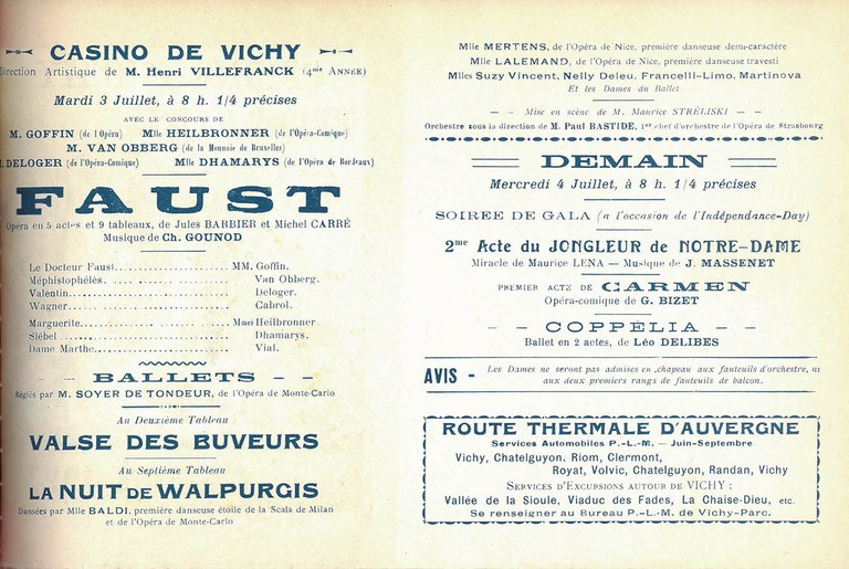 Paul GOFFIN dans Faust au Casino de Vichy le 3 juillet 1923 issu du "Fonds Musée de l’Opéra de Vichy"