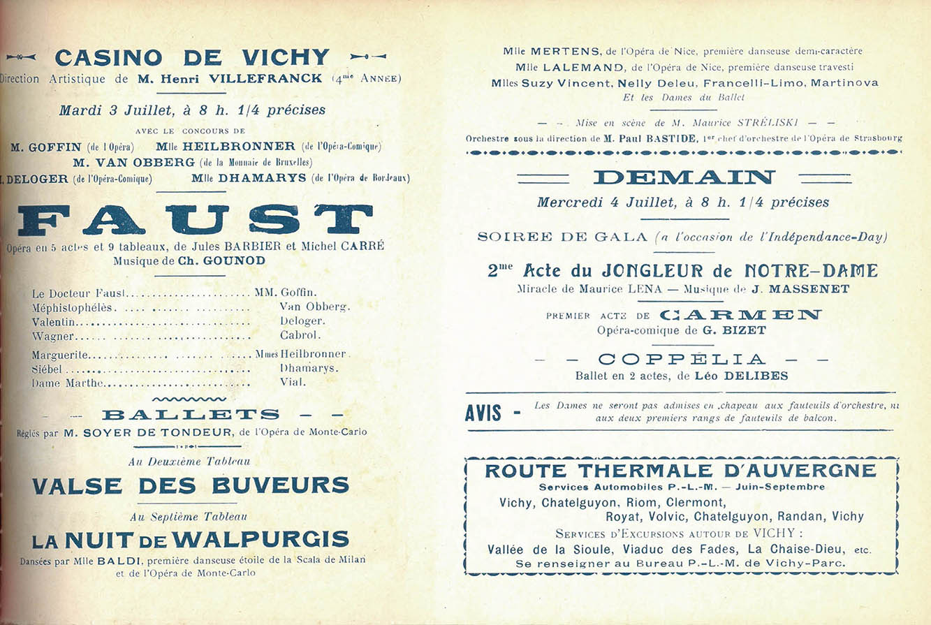 Paul GOFFIN dans Faust au Casino de Vichy le 3 juillet 1923 issu du "Fonds Musée de l’Opéra de Vichy"