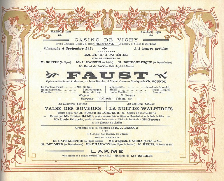 Paul GOFFIN dans Faust au Casino de Vichy le 4 septembre 1921 issu du "Fonds Musée de l’Opéra de Vichy"