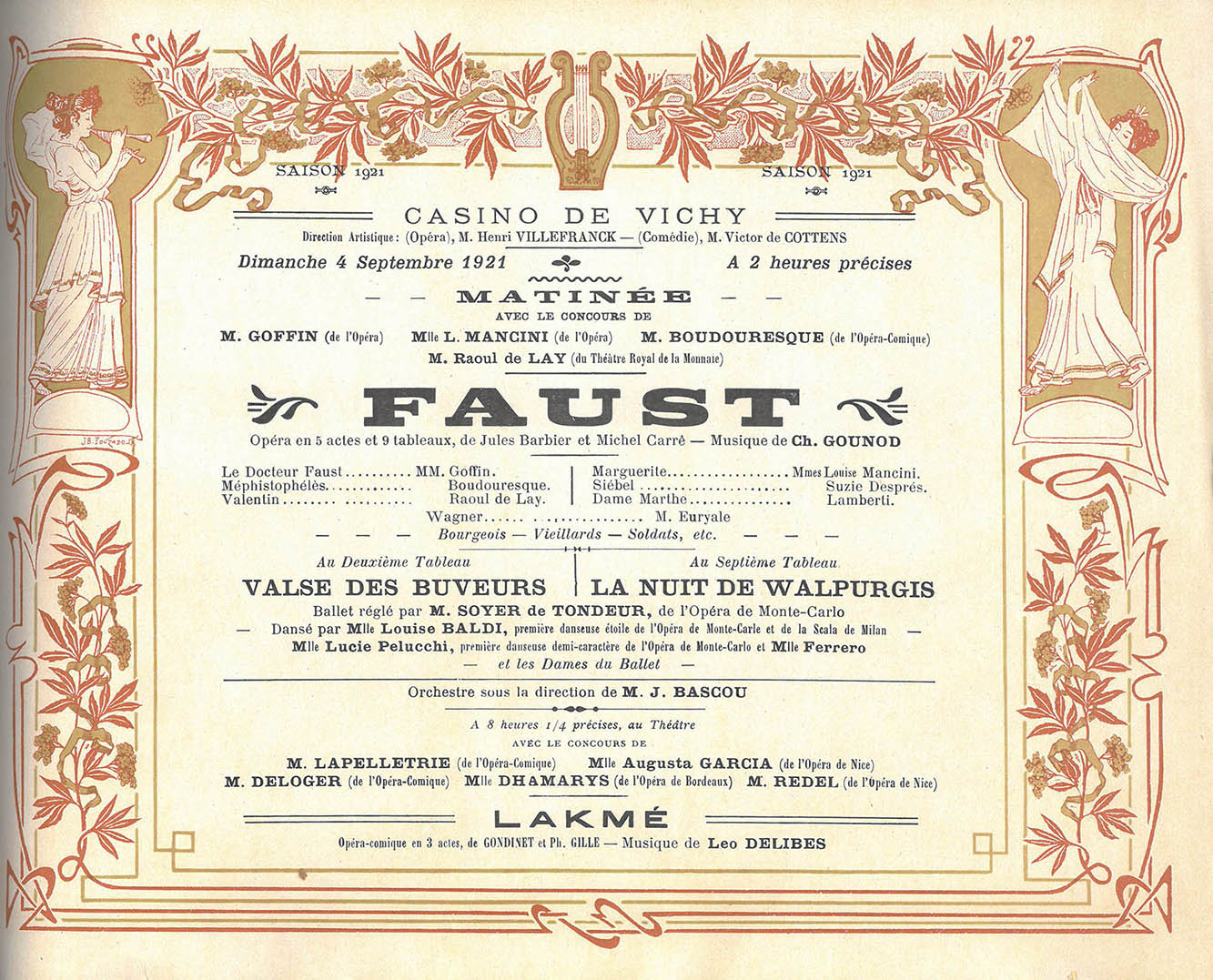 Paul GOFFIN dans Faust au Casino de Vichy le 4 septembre 1921 issu du "Fonds Musée de l’Opéra de Vichy"