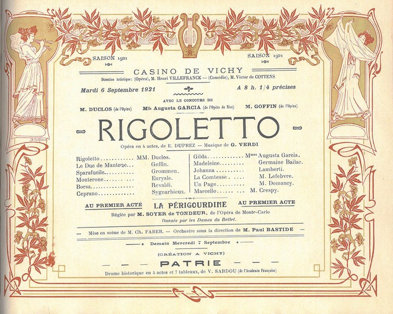 Paul GOFFIN dans Rigoletto au Casino de Vichy le 6 septembre 1921 issu du "Fonds Musée de l’Opéra de Vichy"