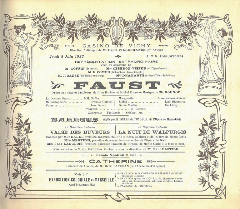 Paul GOFFIN dans Faust au Casino de Vichy le 8 juin 1922  issu du "Fonds Musée de l’Opéra de Vichy"