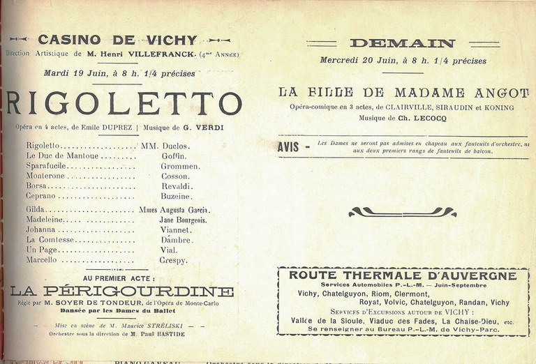 Paul GOFFIN dans Rigolette au Casino de Vichy le 19 juin 1923 issu du "Fonds Musée de l’Opéra de Vichy"
