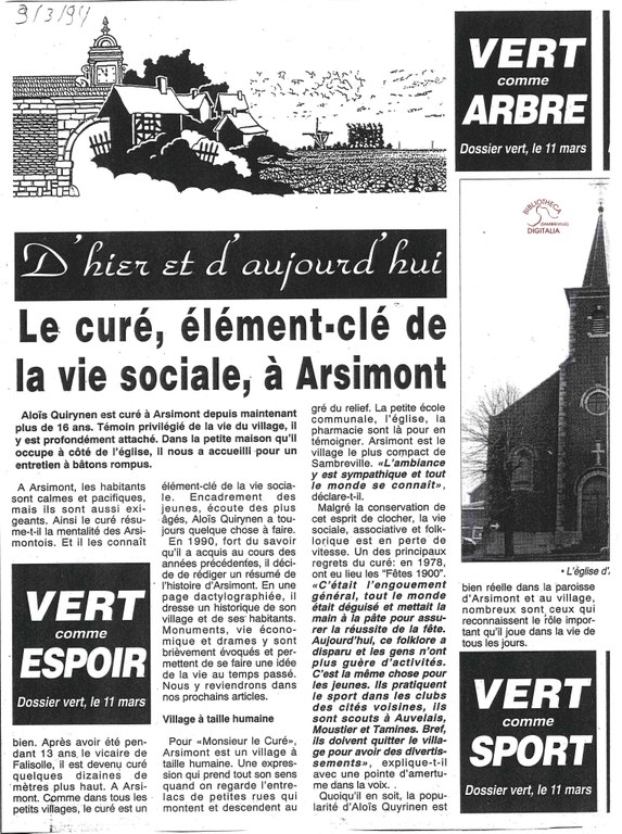 Arsimont : le Curé Aloïs QUIRYNEN