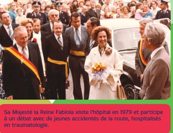 Auvelais : la Reine Fabiola visite l'hôpital en 1979
