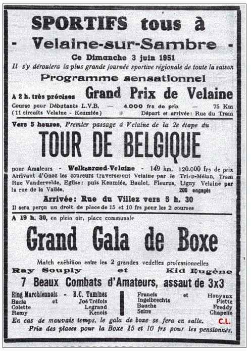 Velaine-sur-Sambre : Le tour de Belgique passe à Velaine-sur-Sambre le 03 Juin 1951
