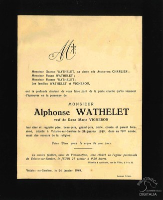 Avis de décès d'Alphonse WATHELET