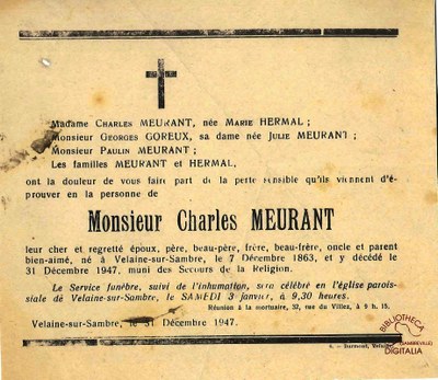 Avis de décès de Charles MEURANT