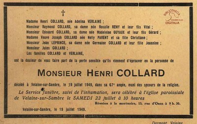 Avis de décès de Henri COLLARD