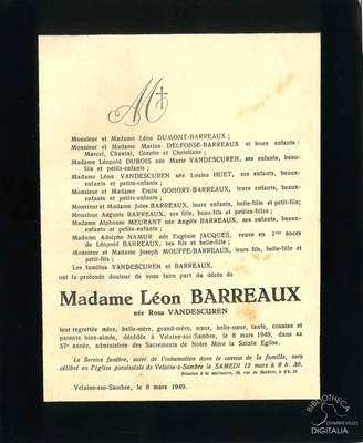 Avis de décès de Madame Léon BARREAUX