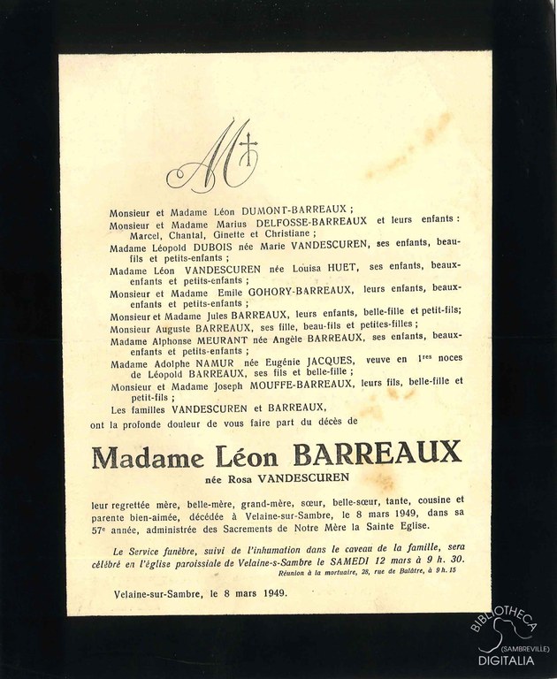 Avis de décès de Madame Léon BARREAUX