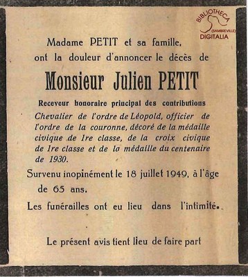 Avis de décès : Julien PETIT