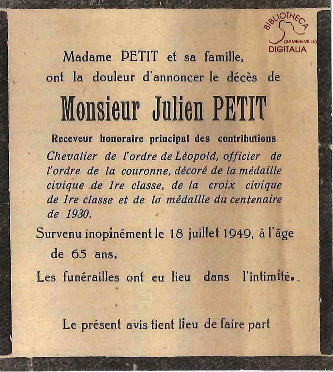 Avis de décès : Julien PETIT