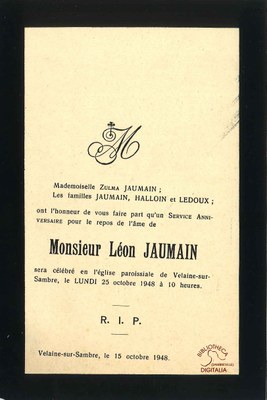 Avis de service anniversaire du décès de Léon JAUMAIN