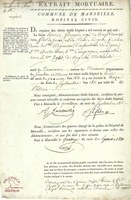 Extrait mortuaire délivré par la Commune de Marseille, relatif à François HENIN