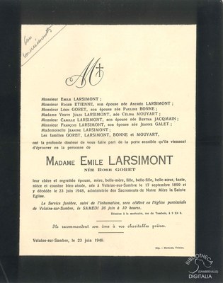 Faire-part de décès de Rose GORET
