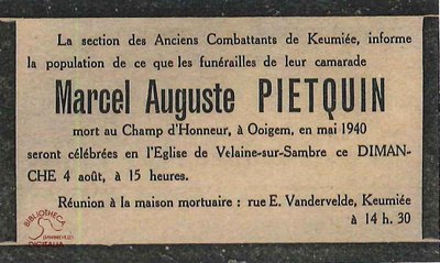 Funérailles de Marcel Auguste PIETQUIN