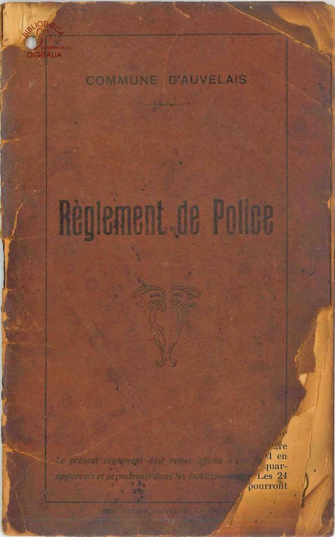 Auvelais : règlement de Police datée du 18 juin 1935