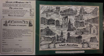 Auvelais : feuillet publicitaire pour la conception d'une gravure sur verre du vieil Auvelais