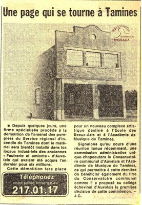 Tamines : démolition de la Caserne des pompiers pour y construire la future Académie